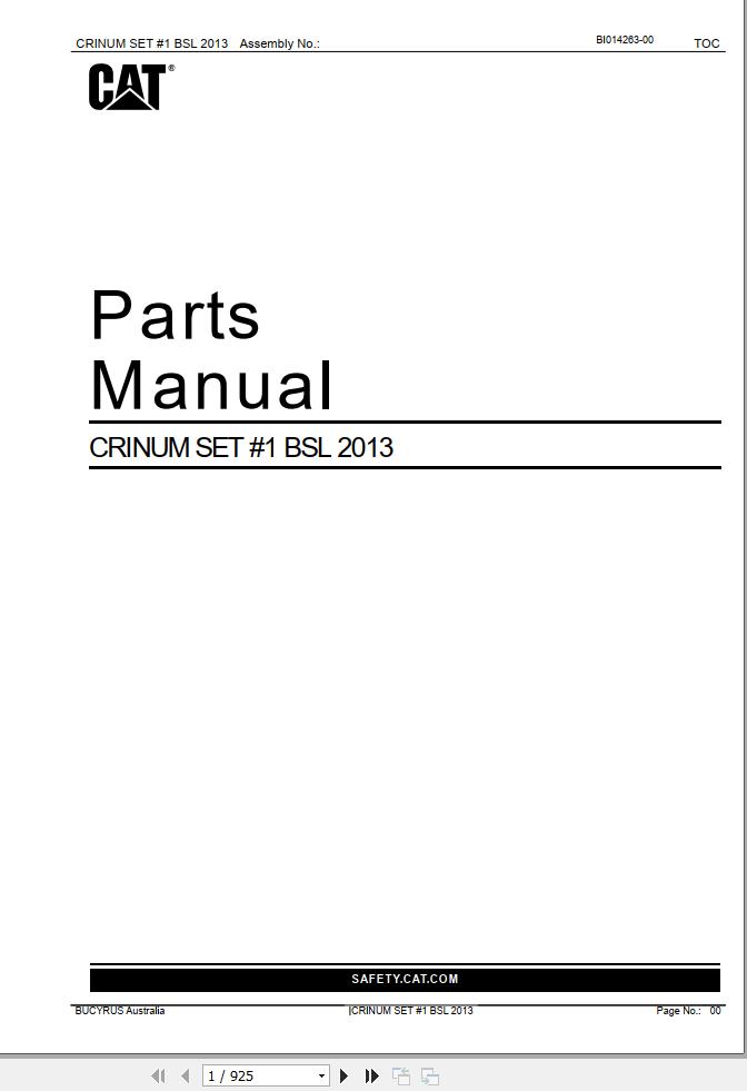 Caterpillar Beamed Stageloader CRINUM SET 1 BSL Parts Manual BI014263