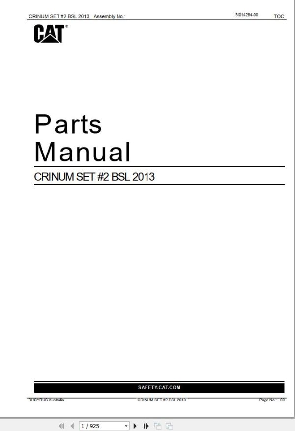 Caterpillar Beamed Stageloader CRINUM SET 2 BSL Parts Manual BI014264