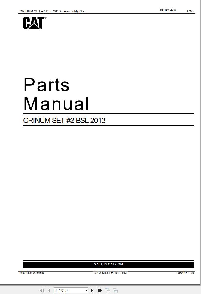 Caterpillar Beamed Stageloader CRINUM SET 2 BSL Parts Manual BI014264