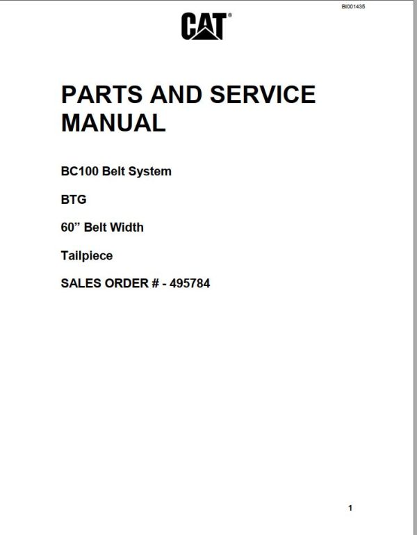 Caterpillar Belt System BC100 Parts and Service Manual