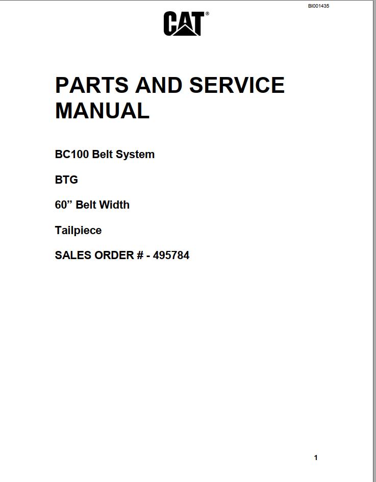 Caterpillar Belt System BC100 Parts and Service Manual