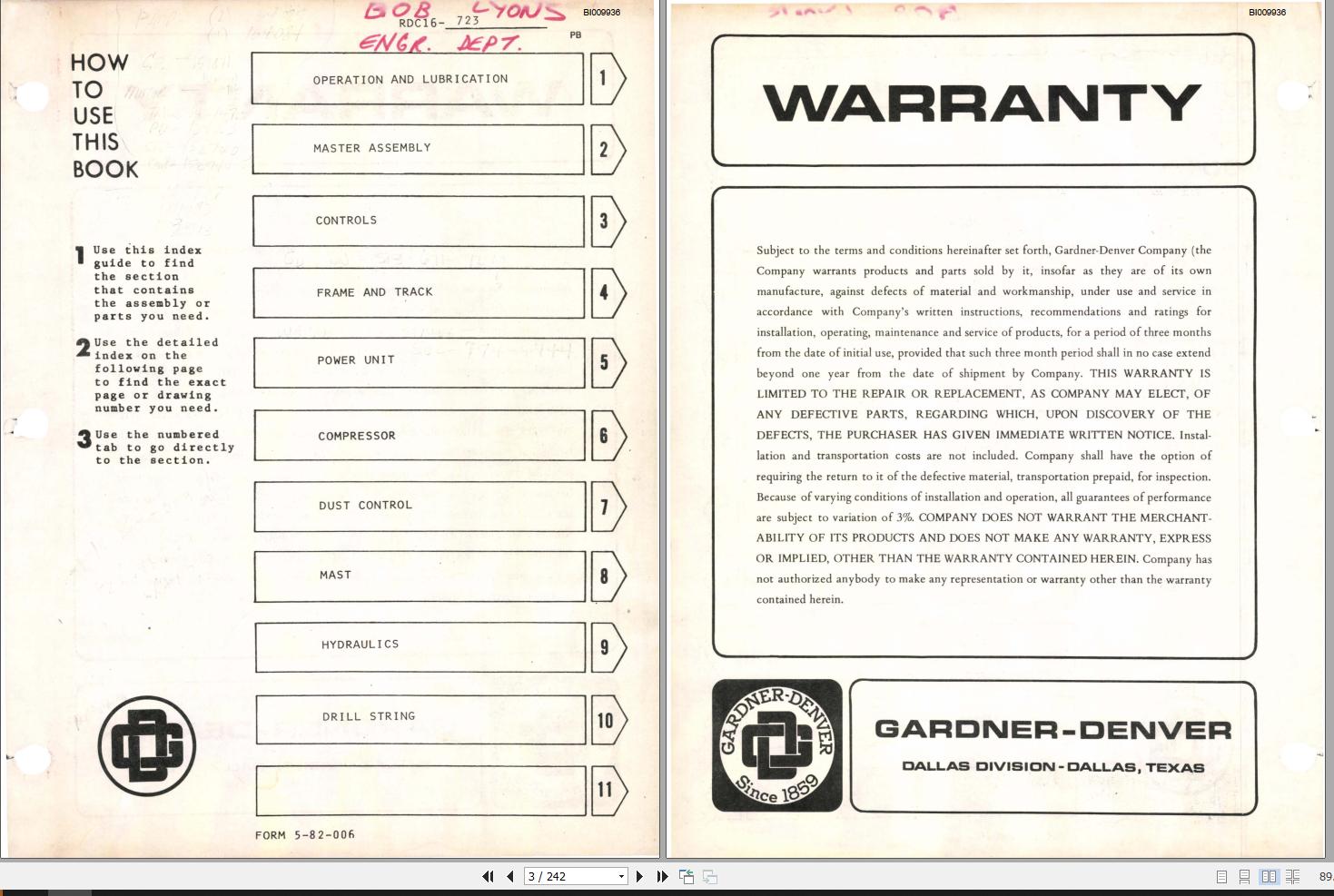 Caterpillar Blast Hole Drill RDC16 723 Parts Catalog BI009936
