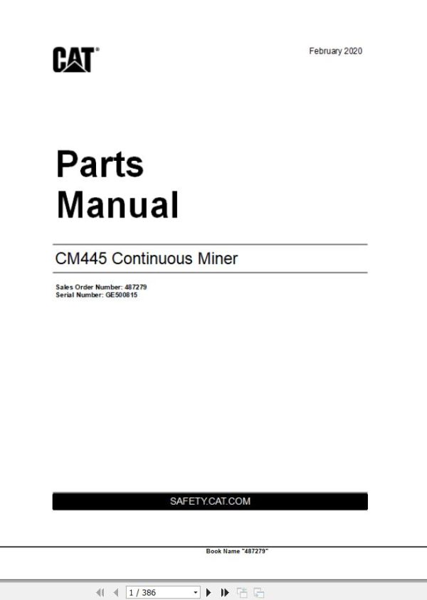 Caterpillar Continuous Miner CM445 Parts Manual EM030184