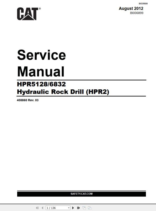 Caterpillar Hydraulic Rock Drill HPR5128 HPR6832 Service Manual