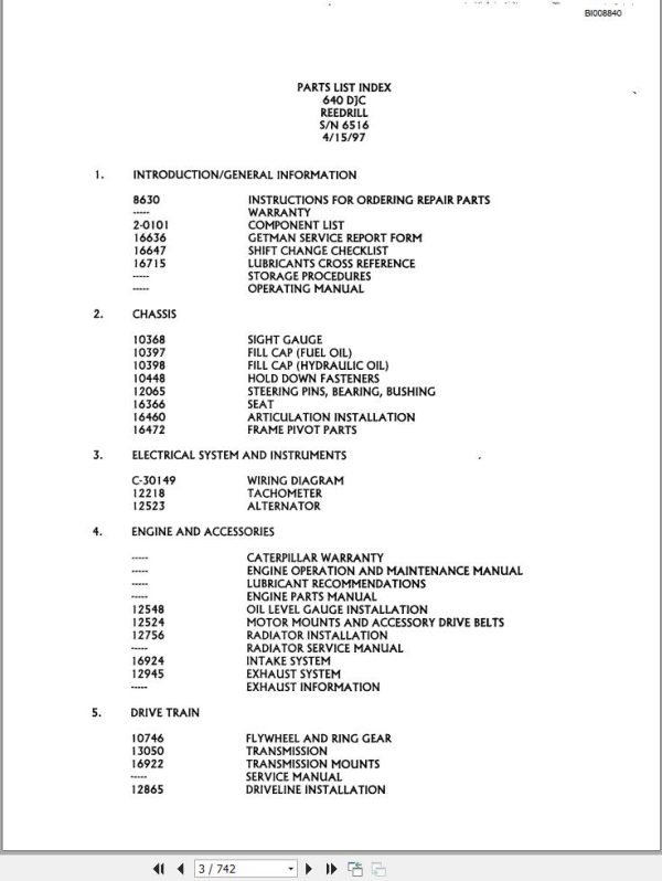 Caterpillar Jumbo Drill 640DJC Parts List