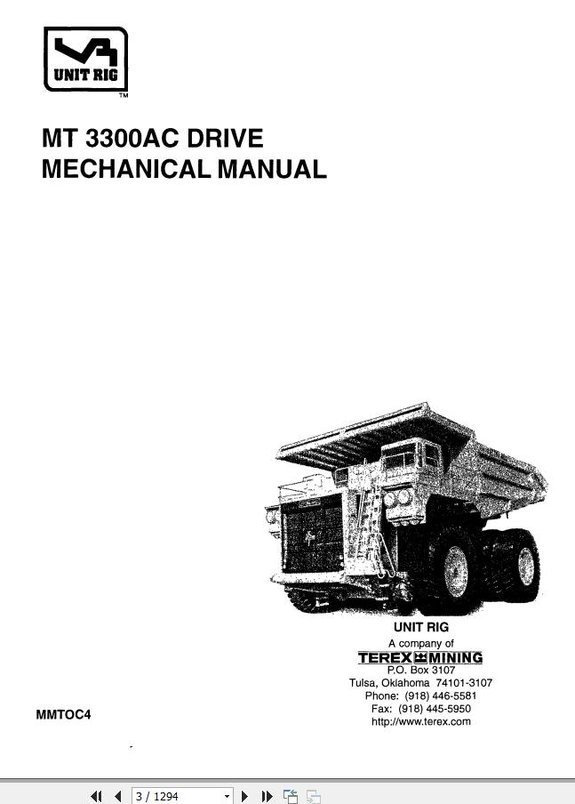 Caterpillar Mining Truck MT3300AC Drive Mechanical Manual BI007620