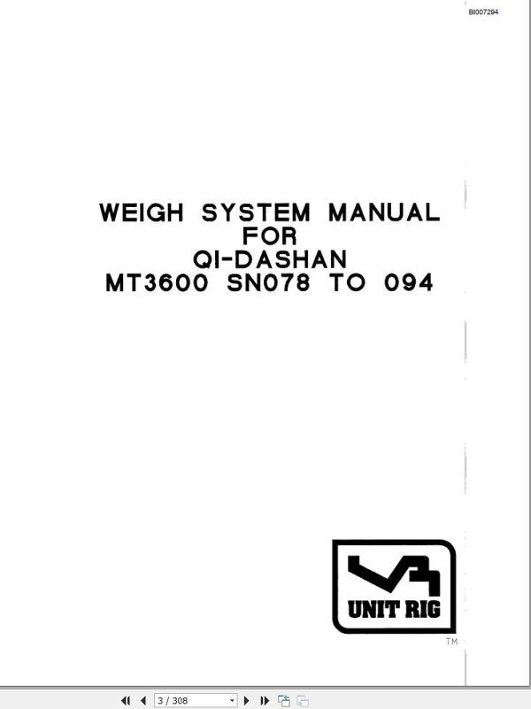 Caterpillar Mining Truck MT3600 Weith System Manual BI007294