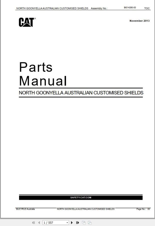Caterpillar North Goonyella Australian Customised Shields Parts Manual BI014260