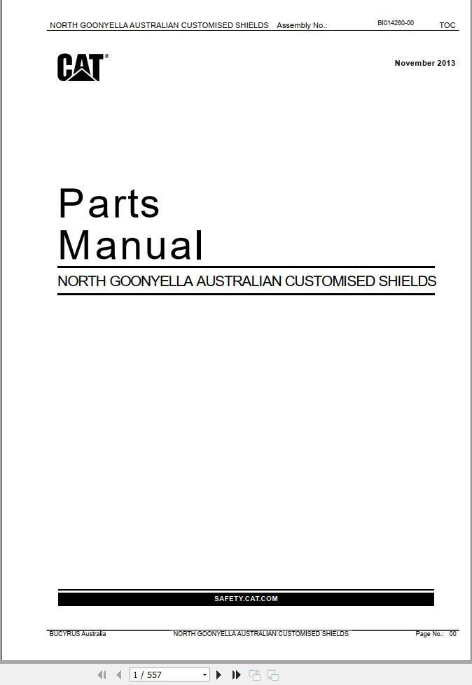 Caterpillar North Goonyella Australian Customised Shields Parts Manual BI014260