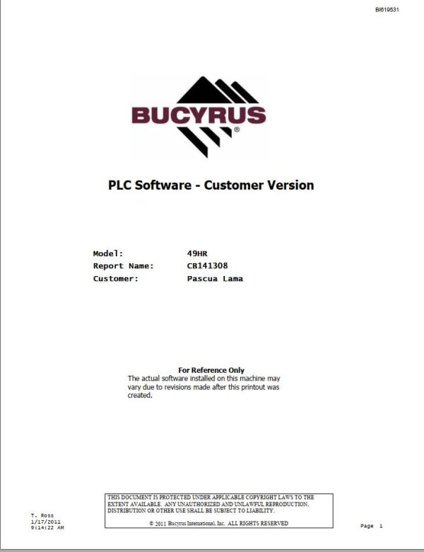 Caterpillar PLC Software Customer Version 49HR Service Information