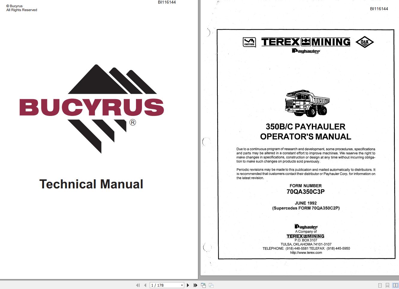 Caterpillar Pay Hauler 350B 350C Operators Manual BI116144