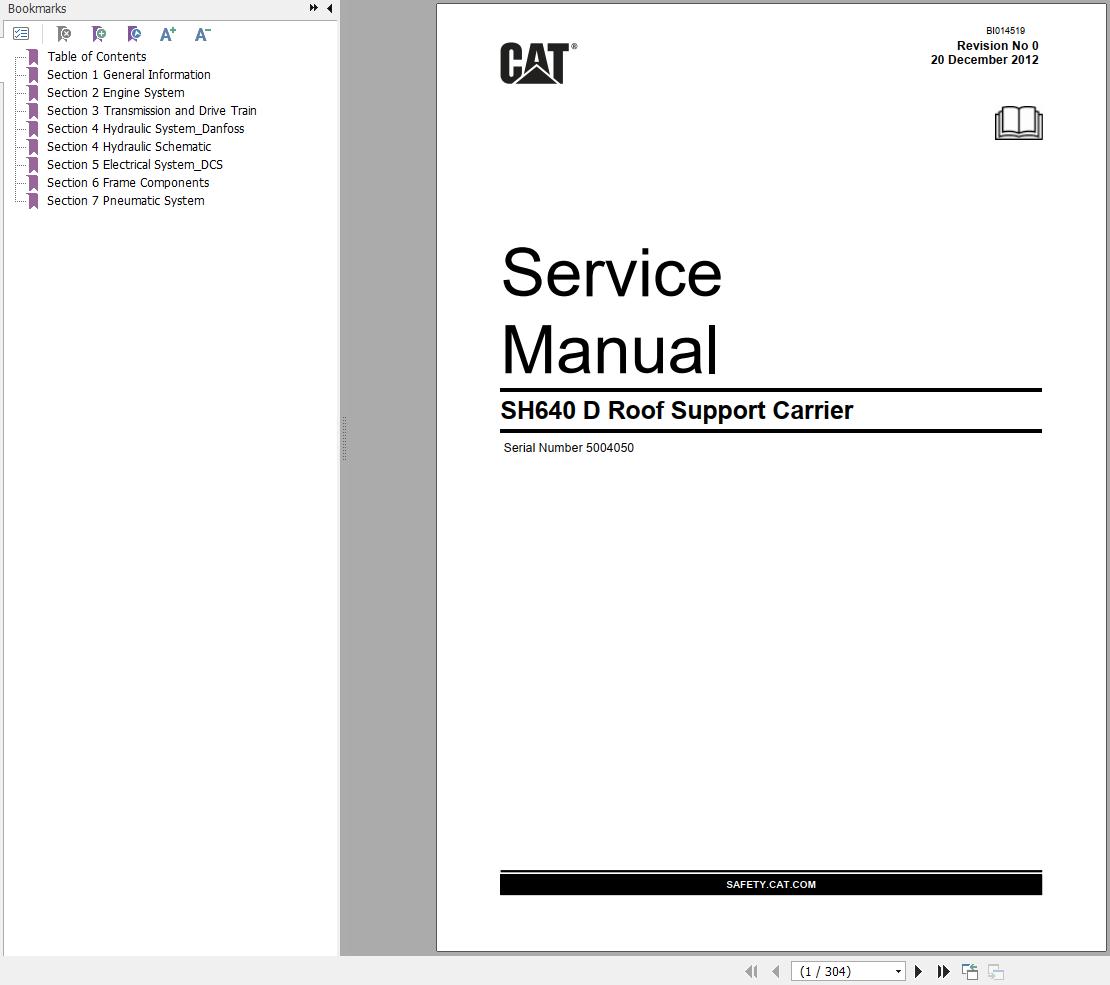 Caterpillar Roof Support Carrier SH640D Service Manual