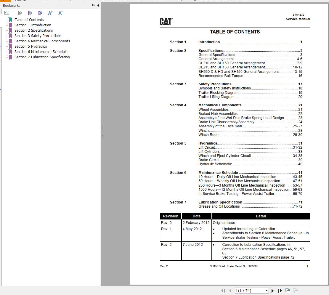Caterpillar Shield Trailer SH150 Service Manual 1