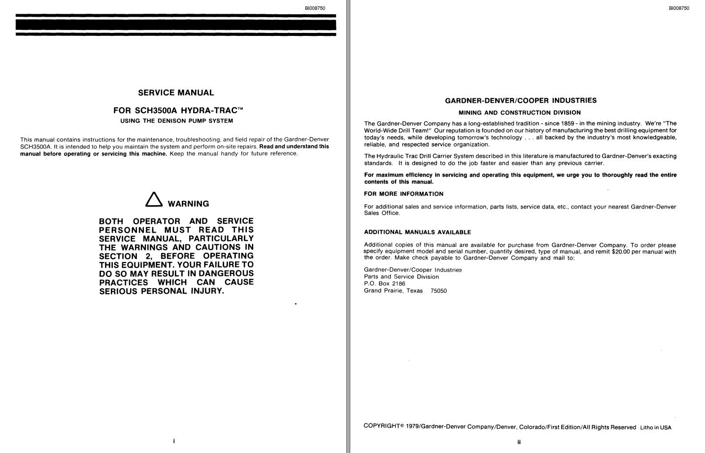Caterpillar Track Drill SCH3500A Service Manual BI008750
