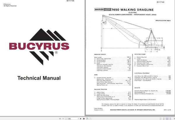 Caterpillar Walking Dragline 7450 Parts Catalog BI117146