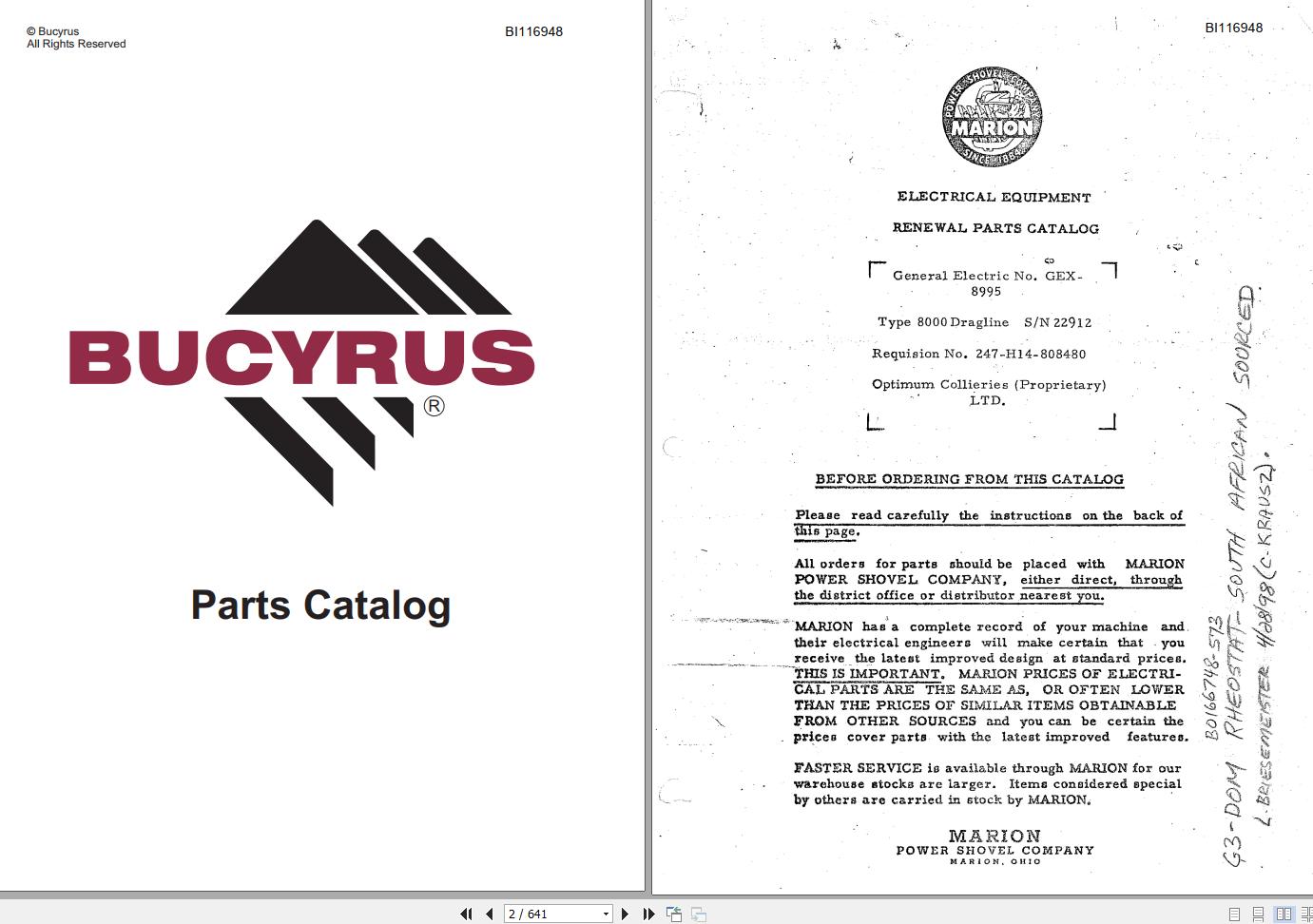 Caterpillar Walking Dragline 8000 Renewal Parts Catalog BI116948 1