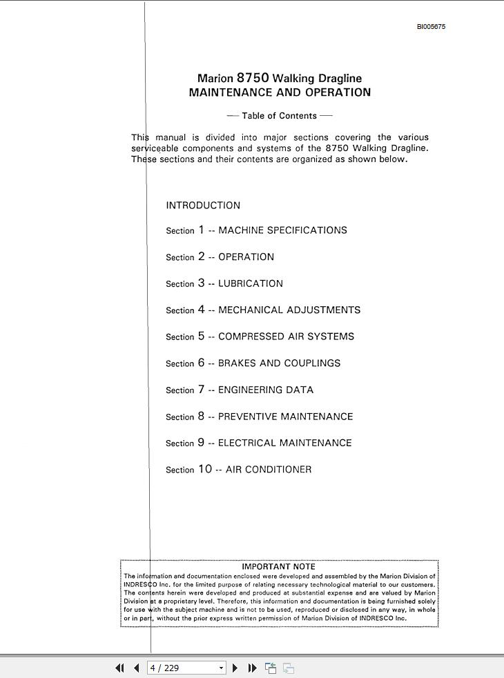 Caterpillar Walking Dragline 8750 Maintenance and Operation Manual BI005675