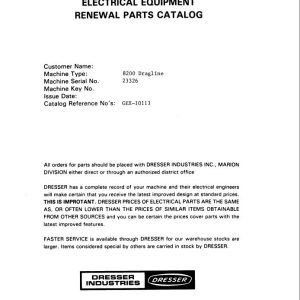 Caterpillar Walking Draglline 8200 Electrical Parts Catalog EM026578