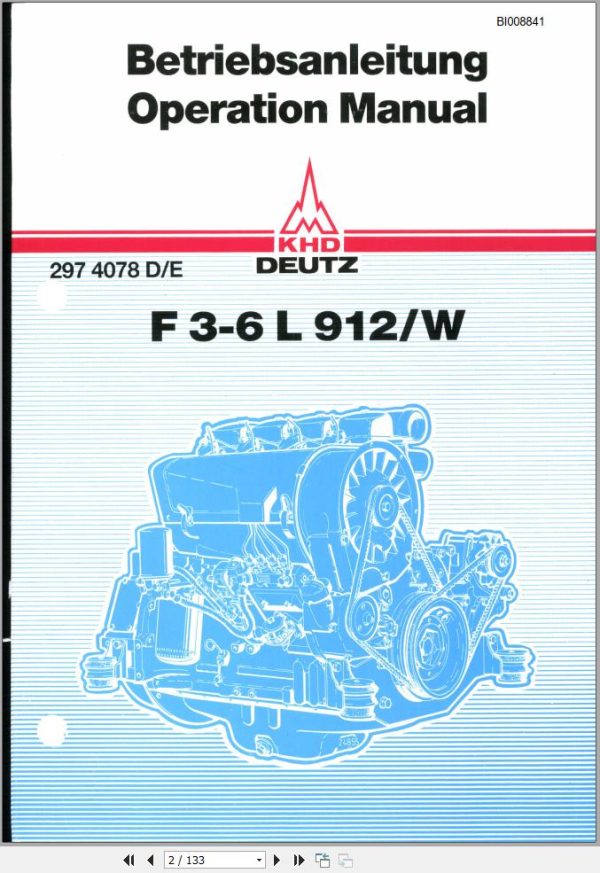 Deutz F3 6L 912W Operation Manual BI008841 EN DE