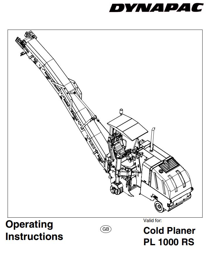 Dynapac Cold Planer PL1000RS Operation Maintenance Manual