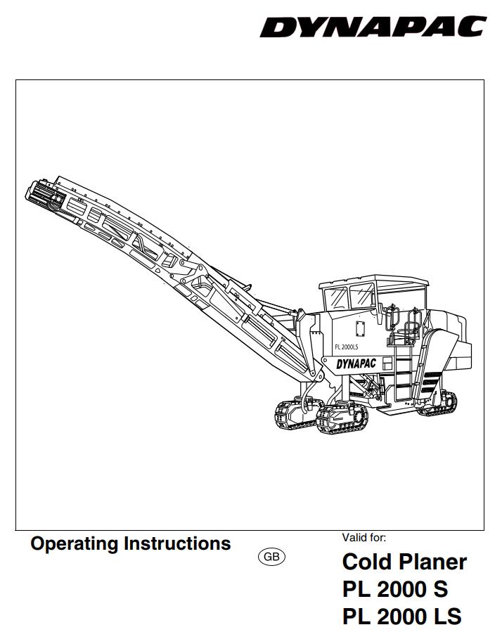 Dynapac Cold Planer PL2000S PL2000LS Operating Instruction