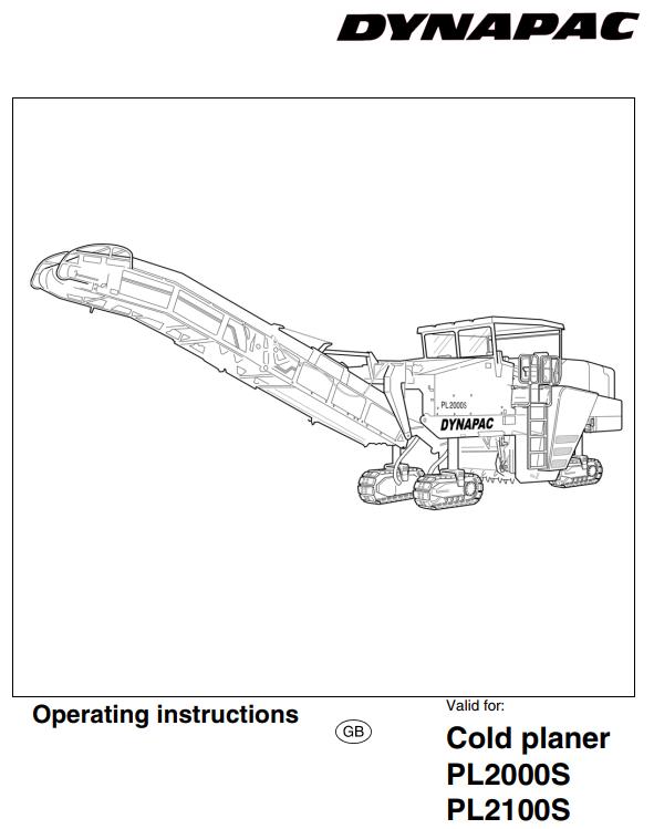 Dynapac Cold Planer PL2000S PL2100S Operating Instruction