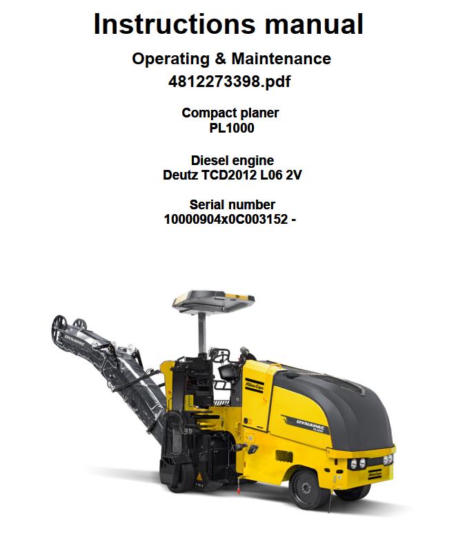 Dynapac Compact Planer PL1000 Parts Operation Maintenance Manual