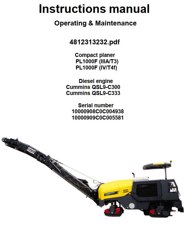 Dynapac Compact Planer PL1000FIIIA T3 IV T4f Operation Maintenance Manual