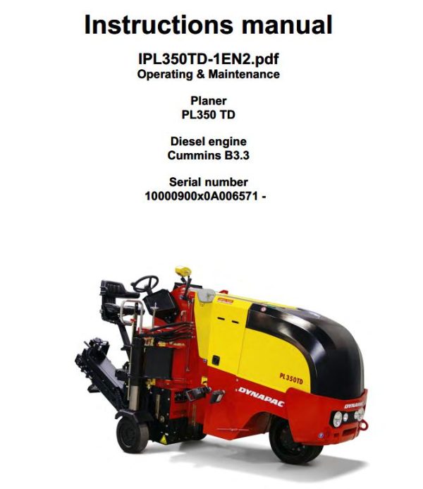 Dynapac Compact Planer PL350TD Parts Operation Maintenance Manual