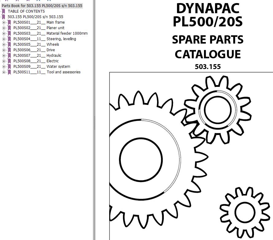 Dynapac Compact Planer PL500 PL20S Spare Parts Catalogue