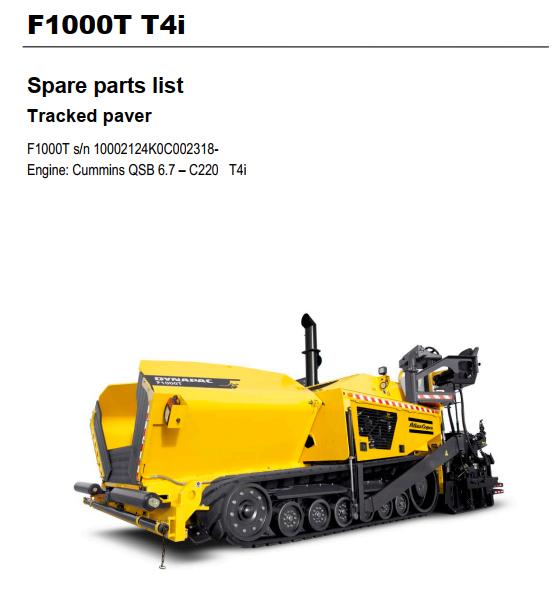 Dynapac F1000T T4i Parts Operation Maintenance Mannual PDF 1
