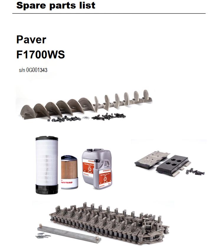 Dynapac F1700WS Spare Parts List PDF 1
