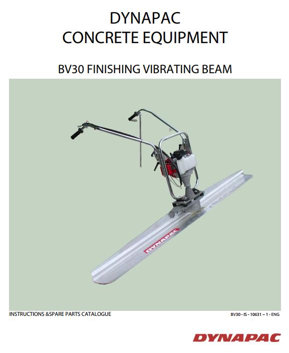 Dynapac Finishing Vibrating Beam BV BV20 BV21 BV30 Instruction Spare Parts Catalogue