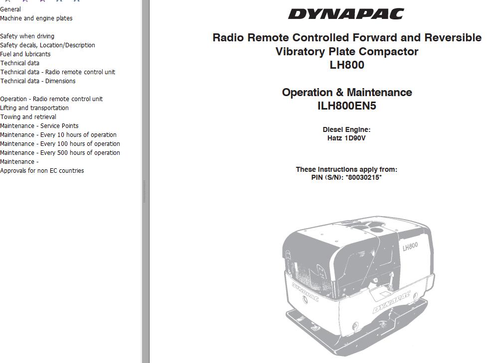 Dynapac Light LH800 Parts Operation Maintenance Manual PDF 2 1
