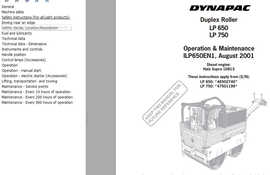 Dynapac Light LP650 LP750 Operation Maintenance Manual PDF 1