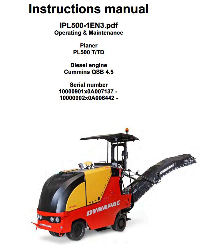 Dynapac Planer PL500T PL500TD Operation Maintenance Manual