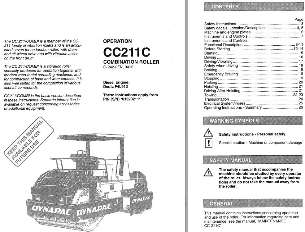 Dynapac Roller CC211C Operation Manual PDF 1