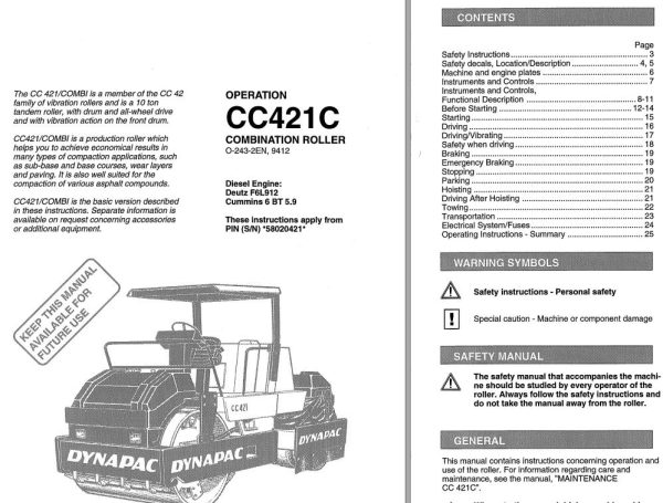 Dynapac Roller CC421C Operation Manual PDF 1