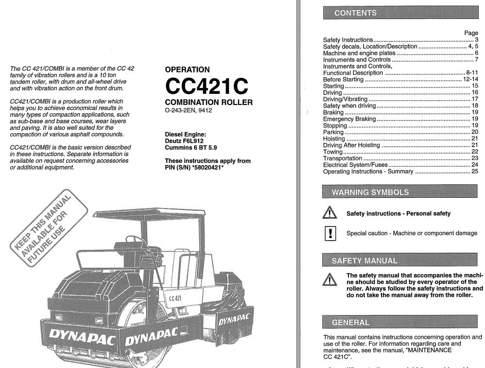 Dynapac Roller CC421C Operation Manual PDF 1