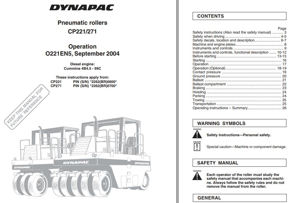 Dynapac Roller CP221 CP271 Operation Manual PDF 1 1