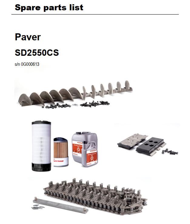 Dynapac SD2550CS Spare Parts List PDF 1