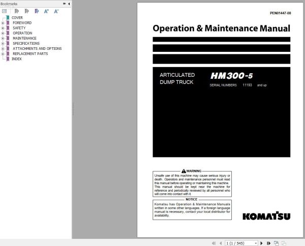Komatsu Dump Truck HM Series 2024 PDF Operation and Maintenance Manual Field Assembly Instruction 4