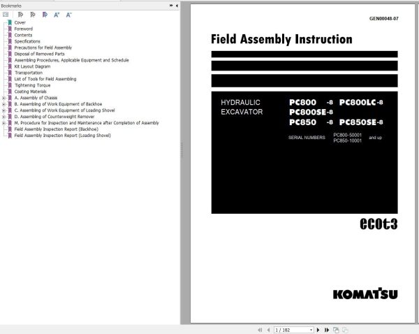 Komatsu Hydraulic Excavator Updated 2024 3.03GB PDF Field Assembly Instruction Operation and Maintenance Manual 4