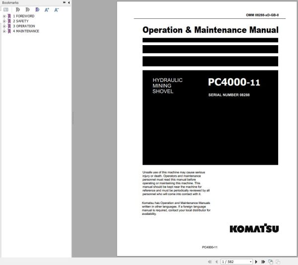 Komatsu Mining Excavator 1.16 GB PDF 2024 Operation and Maintenance Manual Field Assembly Instruction 2