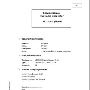 Liebherr Hydraulic Excavator LH110 M C Service Manual 12224829 04.2021