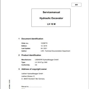 Liebherr Hydraulic Excavator LH18M Service Manual 12258770 04.2021
