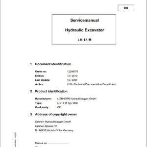 Liebherr Hydraulic Excavator LH18M Service Manual 12258770 10.2021