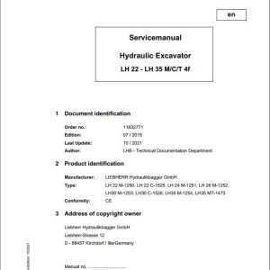 Liebherr Hydraulic Excavator LH22 to LH35 M C T Service Manual 11832771 10.2021