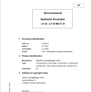 Liebherr Hydraulic Excavator LH22 to LH35 M C T Service Manual 11832771 12.2020