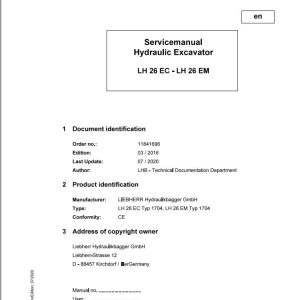 Liebherr Hydraulic Excavator LH26EC LH26EM Service Manual 11841696 07.2020